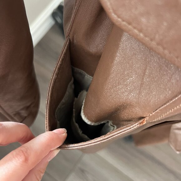 Vintage Brown Leather Long Belted Coat - Picture 6 of 13